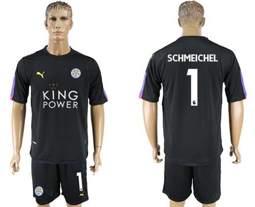 Leicester City #1 Schmeichel Black Goalkeeper Soccer Club Jersey - Click Image to Close